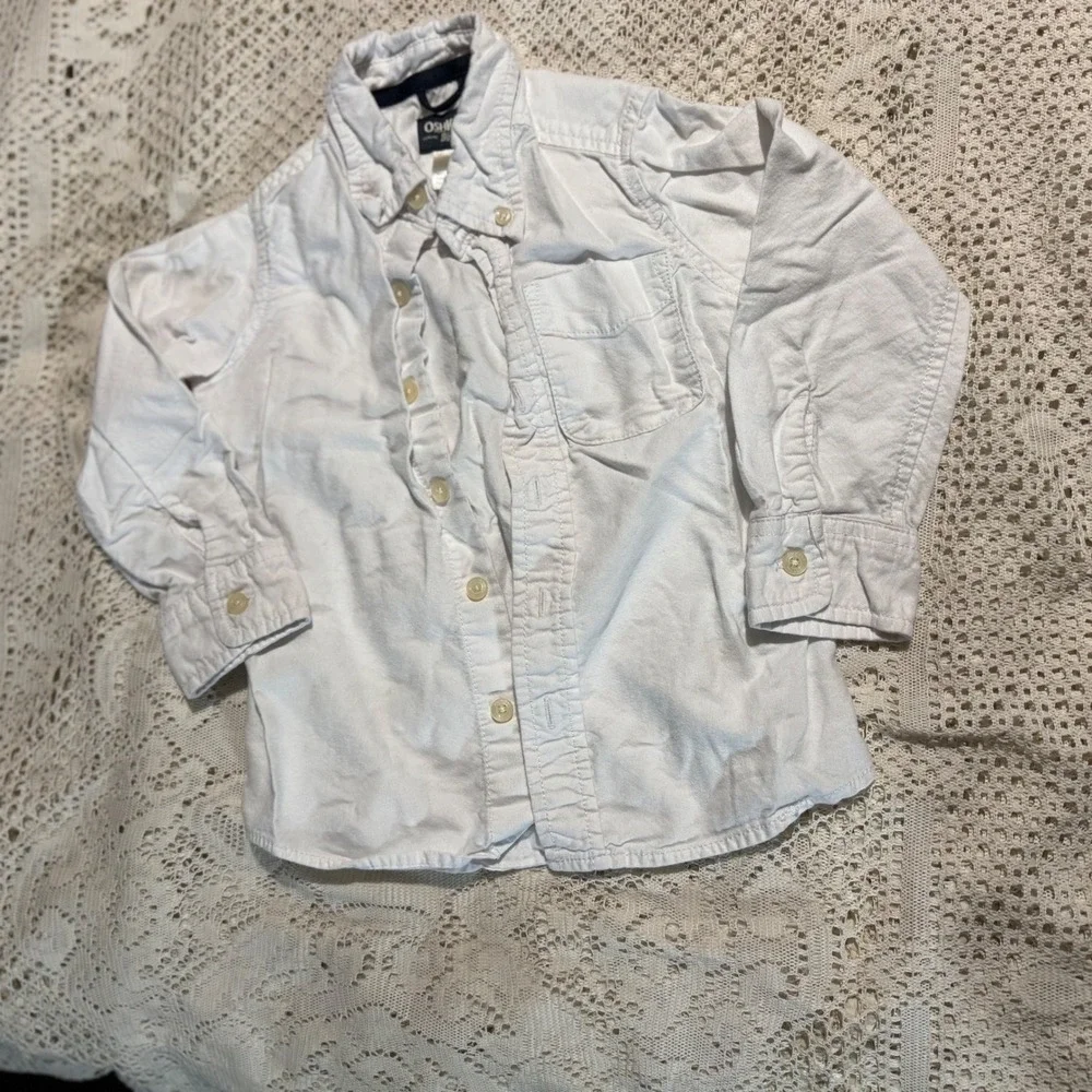 OshKosh B'gosh Boys White Button‎ Down Long Sleeve Shirt Size 4